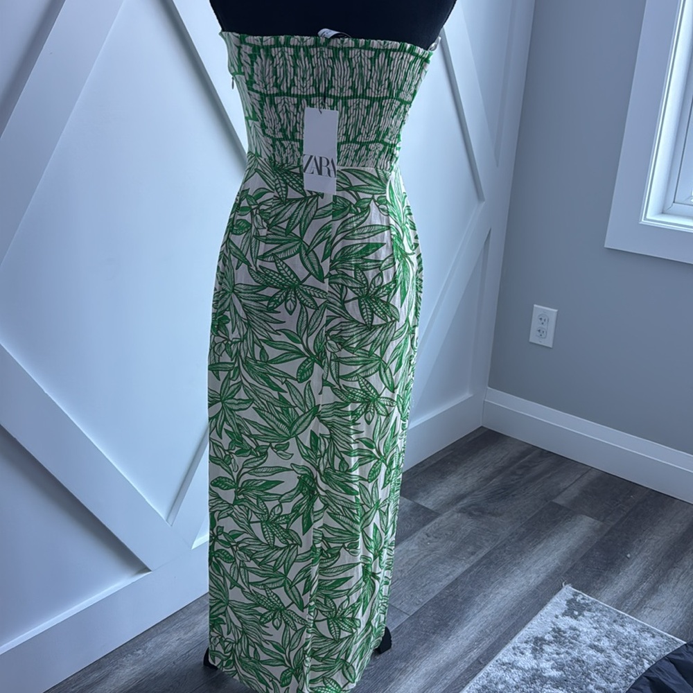 NWT ZARA strapless green floral slit maxi dress - Picture 3 of 6